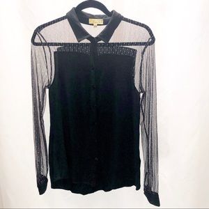 Princess Vera button up sheer sleeve black shirt
